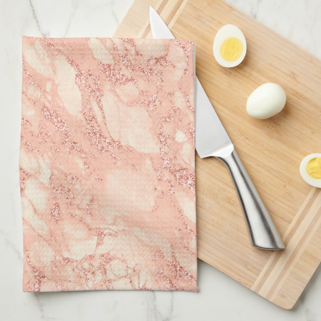 Rose Gold Marble Glitter 3 Kitchen Towel (Quarter Fold)