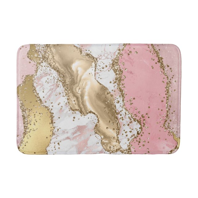 Rose Gold Marble Glitter Agate Bath Mat (Front)