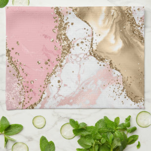 Rose Gold Marble Glitter Agate Kitchen Towel