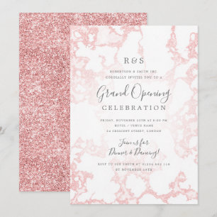 Rose Gold Marble Glitter Corporate Grand Opening Invitation