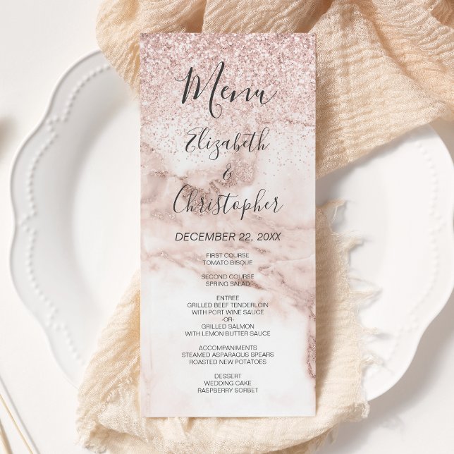 Rose Gold Marble Glitter Elegant Wedding Menu (Creator Uploaded)