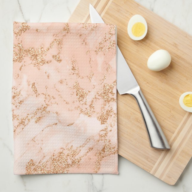 Rose Gold Marble Glitter Kitchen Towel (Quarter Fold)