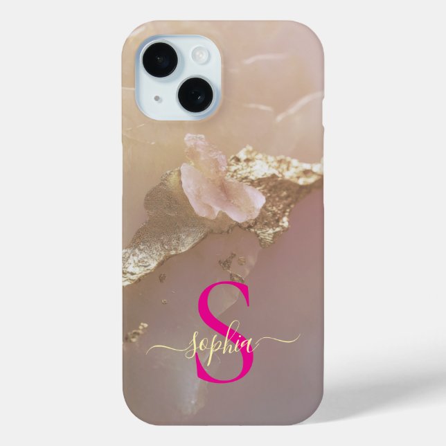 Rose gold marble gold glitter monogram Case-Mate iPhone case (Back)