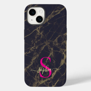 Rose gold marble gold glitter monogram Case-Mate iPhone 14 case