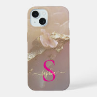 Rose gold marble gold glitter monogram