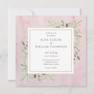 Rose Gold Marble Greenery Wedding Invitation