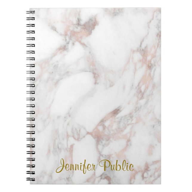 Rose Gold Marble Handwritten Elegant Template Notebook (Front)