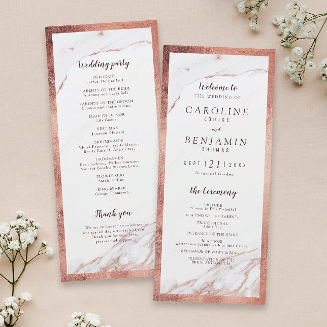 Rose gold marble luxury modern wedding program (Rose gold marble luxury modern wedding program)