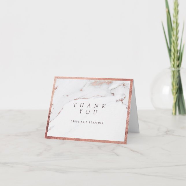 Rose gold marble luxury modern wedding thank you (Front)