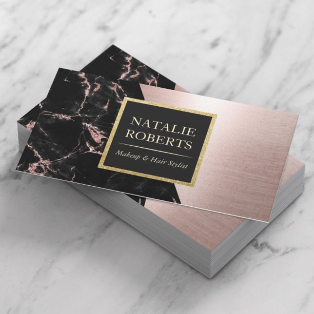 Rose Gold Marble Makeup Artist Hair Salon SPA Business Card (Creator Uploaded)