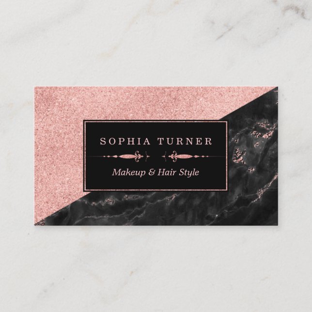 Rose Gold Marble Makeup Artist Hair Stylist Business Card (Front)