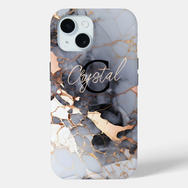 Rose Gold Marble Monogram Custom Case-Mate iPhone Case (Back)