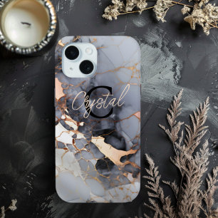 Rose Gold Marble Monogram Custom iPhone 15 Case