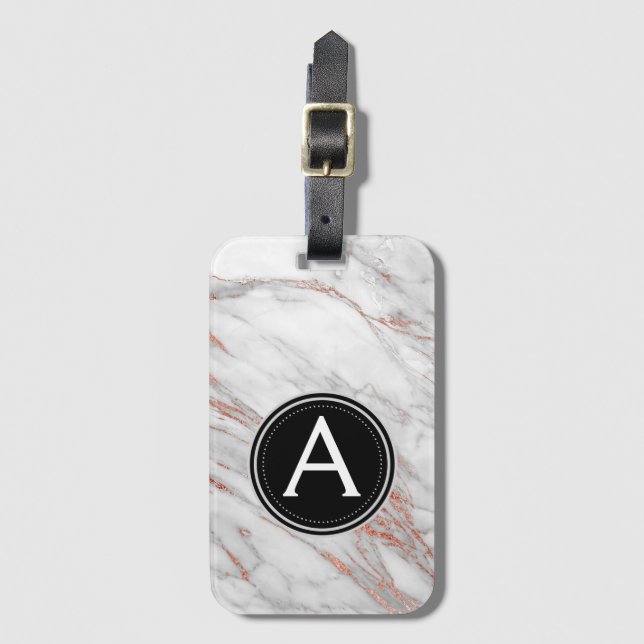 Rose Gold Marble Monogram Luggage Bag Tag (Front Vertical)