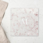Rose Gold Marble Personalized Monogram Glass Coaster<br><div class="desc">Custom-designed glass coaster featuring modern stylish rose gold and pink marble pattern design.</div>