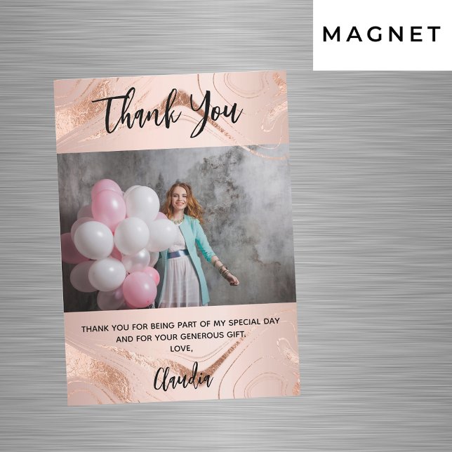 Rose gold marble photo thank you magnet (Creator Uploaded)