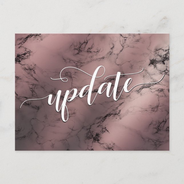 Rose Gold Marble Postponed Wedding Update Notice Postcard (Front)