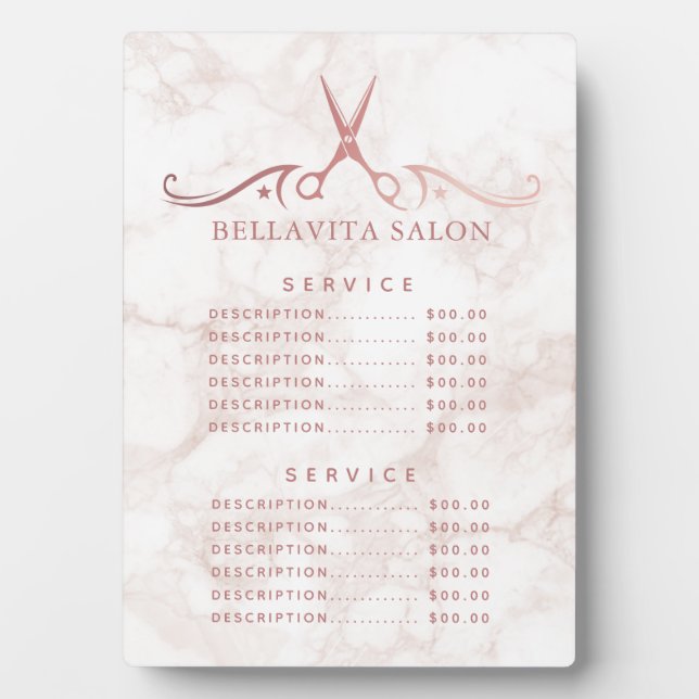 Rose Gold Marble Salon Price Menu Plaque (Front)