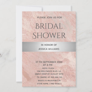 Rose gold marble silver stripe bridal shower invitation