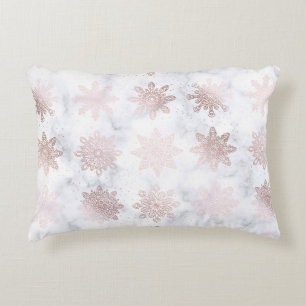Rose Gold & Marble Snowflake Christmas Pattern Accent Pillow