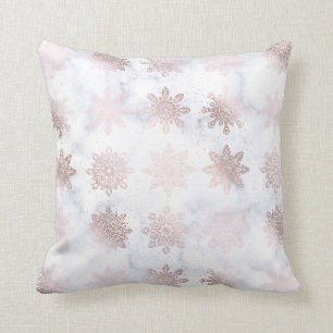 Rose Gold & Marble Snowflake Christmas Pattern Throw Pillow