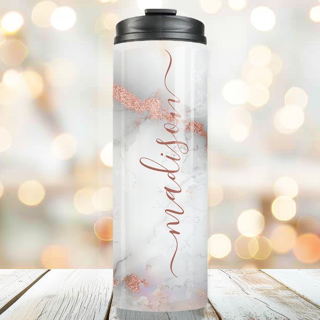 Rose Gold Marble Stylish Signature Script Name Thermal Tumbler (Creator Uploaded)