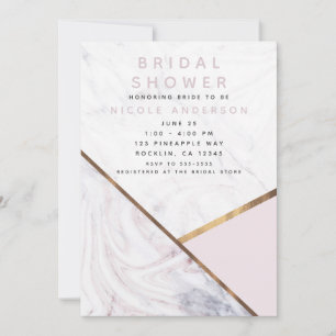Rose Gold Marble Swirl Blush Pink Bridal Shower Invitation