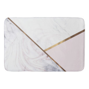 Rose Gold Marble Swirl & Blush Pink Bronze Glam Bath Mat
