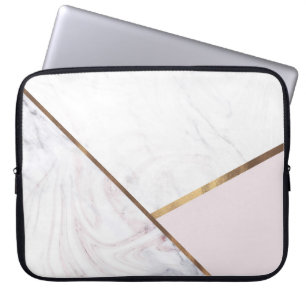 Rose Gold Marble Swirl & Blush Pink Bronze Glam Laptop Sleeve