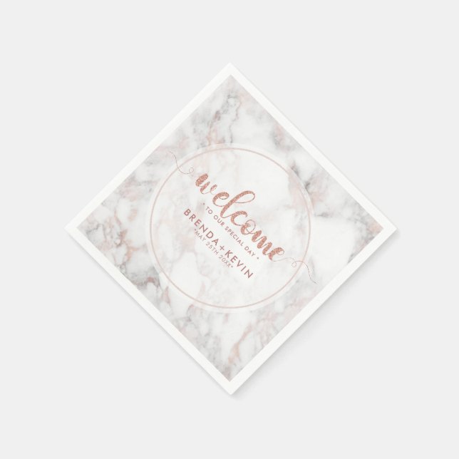 Rose-Gold Marble Welcome Typography Napkin (Corner)