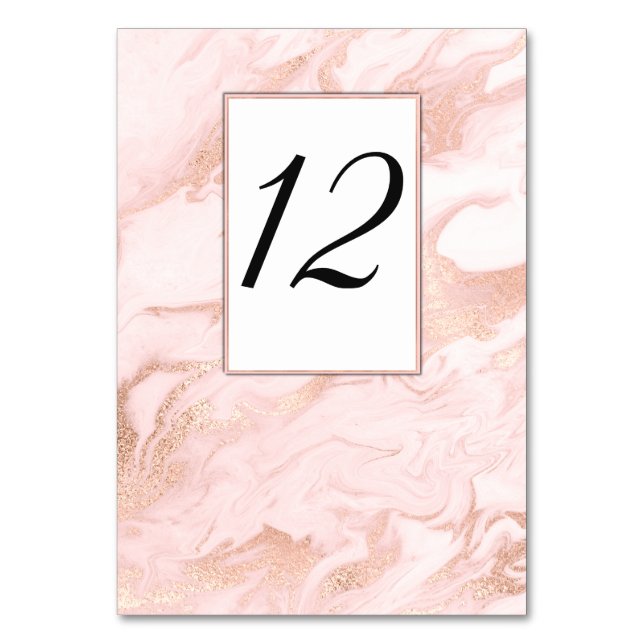 Rose Gold Marbled Wedding Table Number Card (Front)