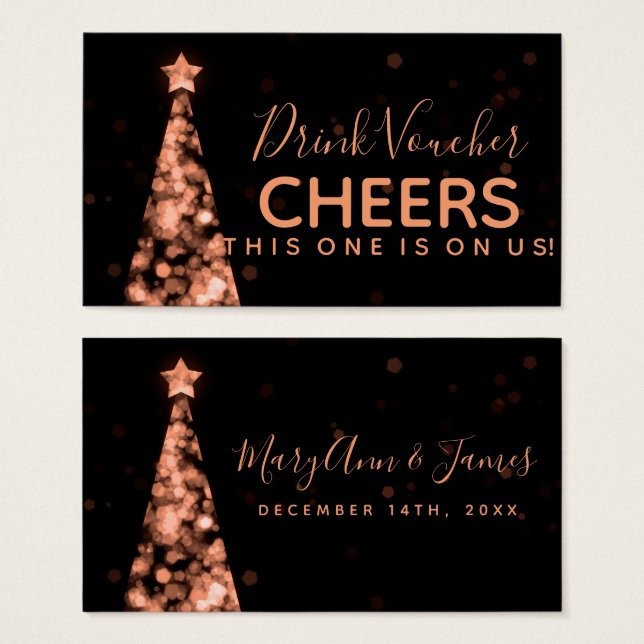 Rose Gold Mariage de Noël Voucher de boisson (Devant & derrière)