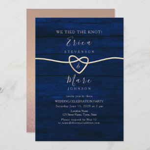 Rose Gold Marine Blue Mariage Réception Invitation