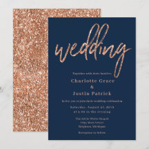 Rose Gold & Marine Invitations de mariage Modèle
