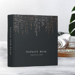 Rose Gold Marquee Personalized Binder<br><div class="desc">Keep track of your product inventory, appointments, customer data and more with this chic soft black binder. Design features two lines of custom text in classic white lettering on a soft black background with strands of faux rose gold foil string lights cascading from the top. Add additional custom text to...</div>