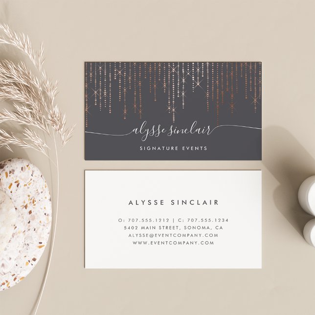 Rose Gold Marquee Signature Calligraphy Script Business Card (Creator Uploaded)