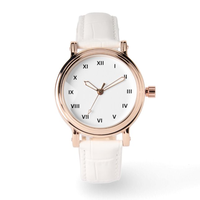 Rose Gold Matellic Modern Stylish Roman Numbers Watch (Front)