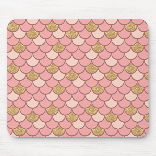 Rose gold mermaid scale with glitter effect mouse pad (Front)