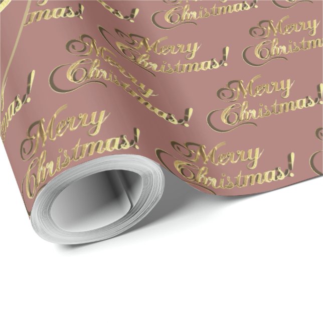 Rose Gold Merry Christmas Elegant Script Pattern Wrapping Paper (Roll Corner)