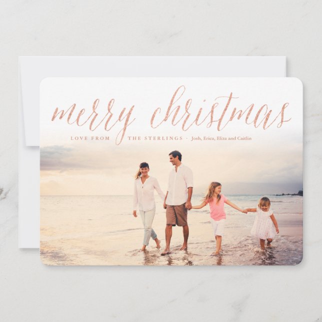 Rose Gold Merry Christmas Script Holiday Card (Front)