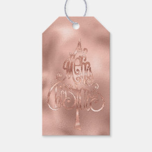 Rose Gold Merry Christmas Tree Gift Tags