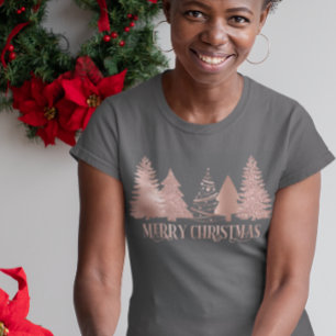 Rose Gold Merry Christmas Tree Holiday T-Shirt