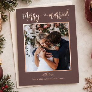 Rose Gold Merry Married 2 Photos First Christmas Foil Holiday Card