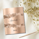 Rose gold metal agate marble name script 2025 planner<br><div class="desc">Rose gold agate,  marble stone print as background.  Personalize and add your name. The name is written with a modern hand lettered style script.</div>