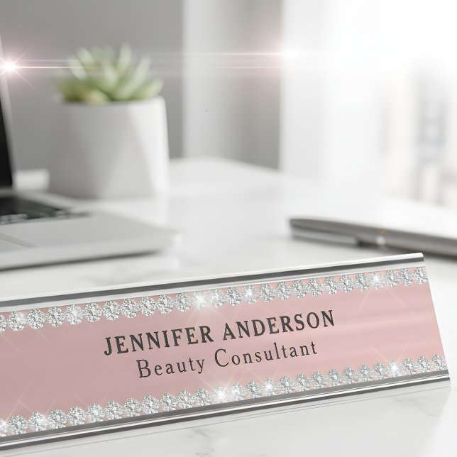 Rose Gold Metal And Glitter Diamond  Desk Name Plate (Creator Uploaded)