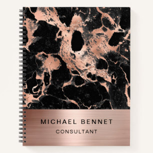 Rose Gold Metal Black Marble Consultant Business Notebook