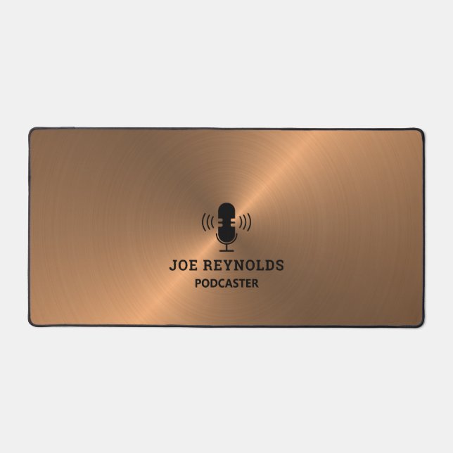 Rose Gold Metal Effect, Podcaster, Podcast Desk Mat (Front)