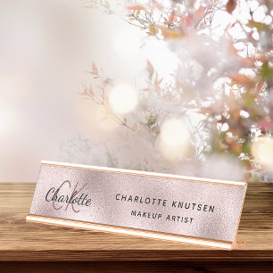 Rose gold metal monogram modern professional desk name plate