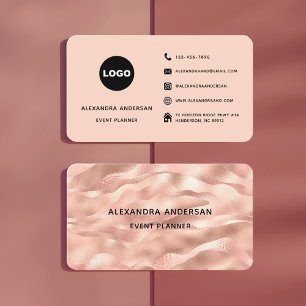 Rose Gold Metal Waves Corporate Logo Business Card