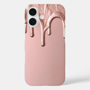 Rose Gold Metallic Drip iPhone 16 Case